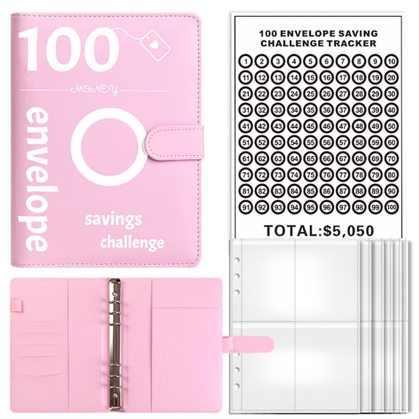 100 Kuvert Utmaning för Pengabesparing, 100 Kuvert Utmaningspärm, Kuvert Sparutmaningsbok Pink