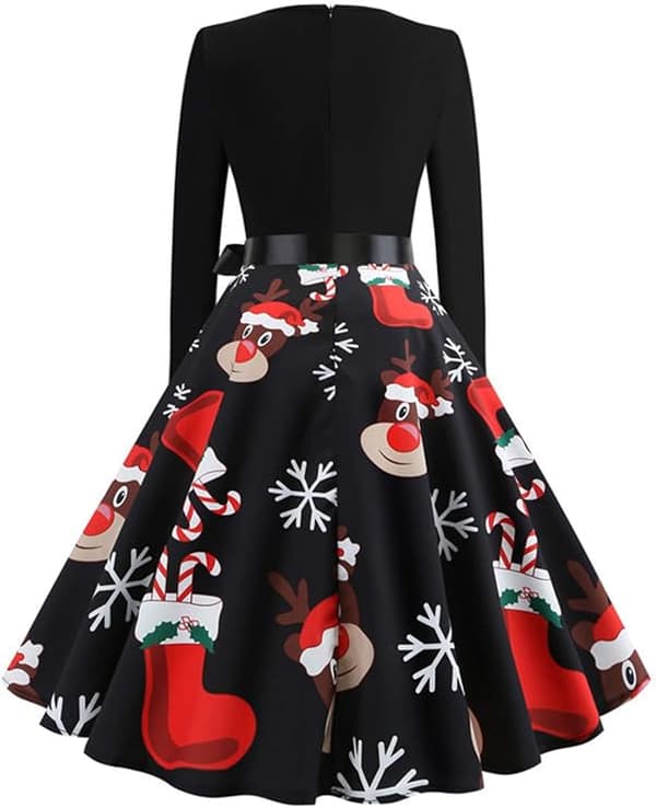 Julekjole til voksne - Cocktailkjole med elg-print, størrelse L, stil 1 stye 1 Size L