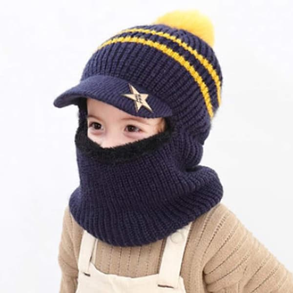 Barn Pojkar Flickor Vintermössa Halsduk Set Varm Stickad Mössa Halsduk Beanie Mössa
