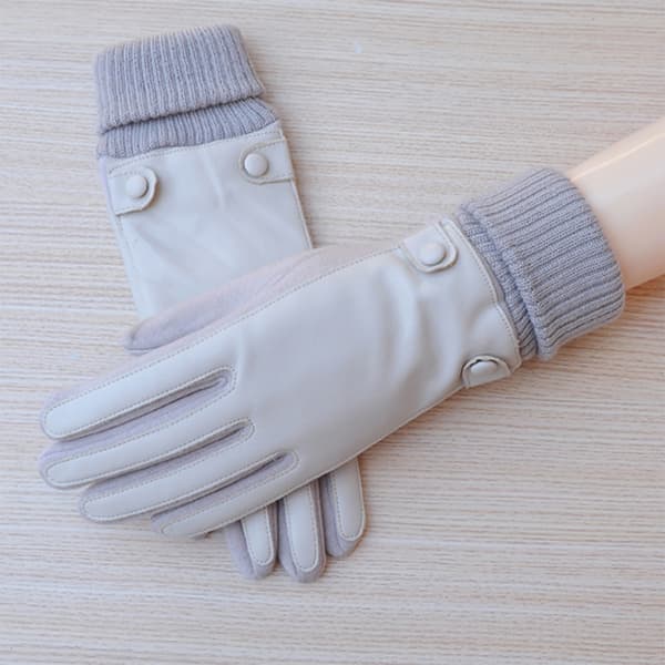 Efterår og Vinter Fløjl Varme Touch Screen Handsker til Kvinder Bomuld Udendørs Ridning Læder Fløjl Beige camel