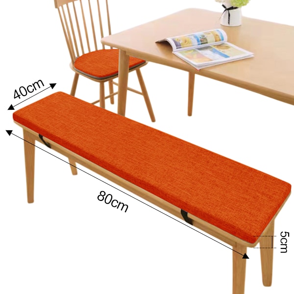 Bänkdyna i linne, halkfri stolsdyna, skobänksdyna med bindningsspänne, orange färg Style 3