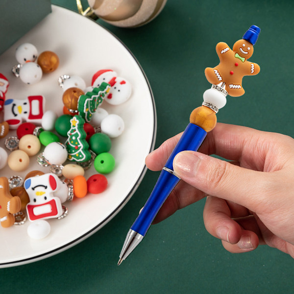 Jul Pärlpennor, Plast Pärlpennor med Silikonpärlor, Snögubbe, Pepparkaksgubbe, Jultomte, Renpennor Style 3