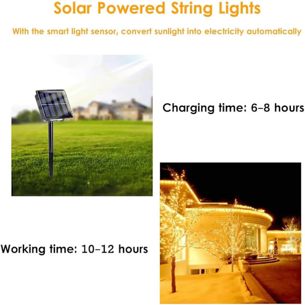 Solcellslingor, 2-pack 100 LED utomhus solcellslampor,