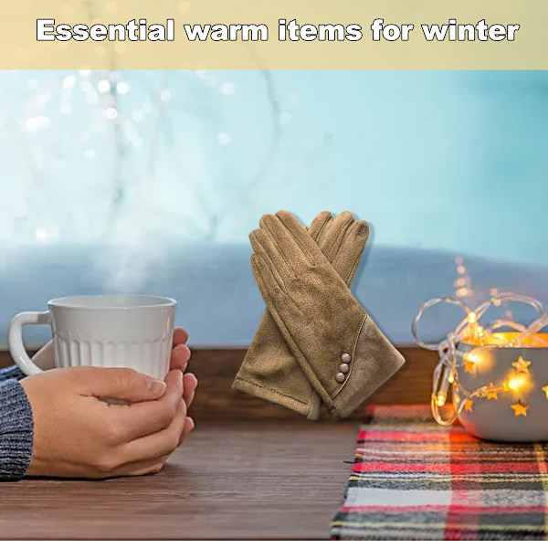 Varme vinterhandsker til kvinder med følsomme touchscreen-fingre, efterår/vinter plus ruskindshandsker Khaki