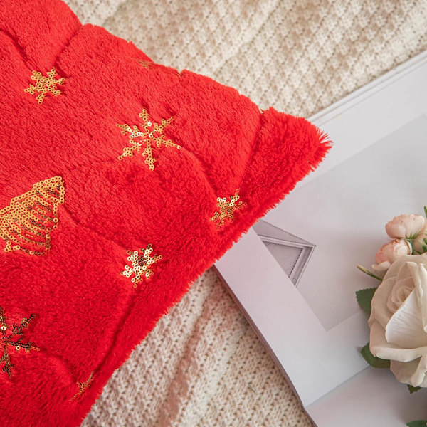 Julglitter plysch kuddfodral lätt lyx snö semester vardagsrum soffa dekoration Red gold