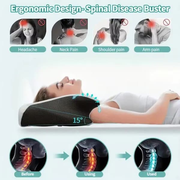 Viskoelastisk nakkepute, 2-i-1 ergonomisk ortopedisk pute for nakkesmerter, lys grå