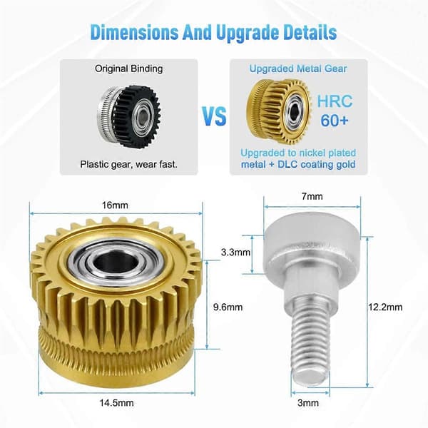Ekstrudergear til K1/K1C/Ender3 V3 Hærdet Stål Filament Drivgear til K1/K1C/K1 Max/ V3/3 Plus