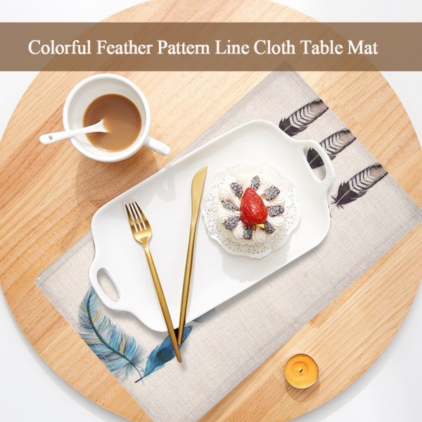 Färgglada kreativa fjädermönster linne bordsmatta isolering