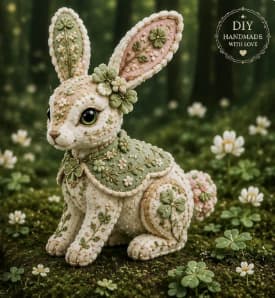 Gør-det-selv Patchwork Kit: Magisk Skov Kaninvogter - Begynder Håndsyet 3D Dukke - Helende Pynt/Gave