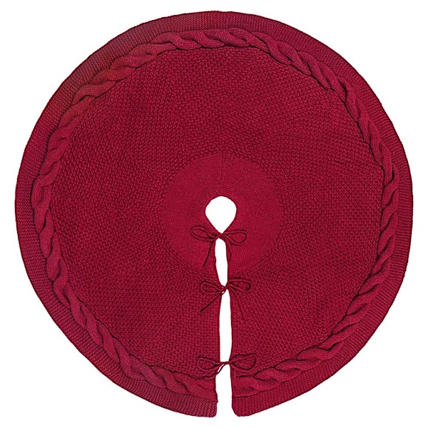 Stickad julgransmatta, julgransmatta, flätad kabelstickad tjock rustik julgransmatta (Burgundy) 92cm