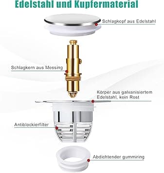 Universal vaskeafløb, (afløbshul 32-42 mm) Pop-Up vaskeprop med