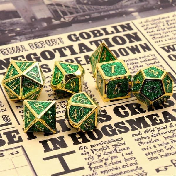 7 STK metallterninger, tunge solide polyederterninger i sinklegering for Dungeons and Dragon brettspill lilla