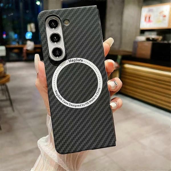 Galaxy Z Fold 5 Cover Imiteret Kulfiber Tekstur Magnetisk Stødsikkert Cover Sort