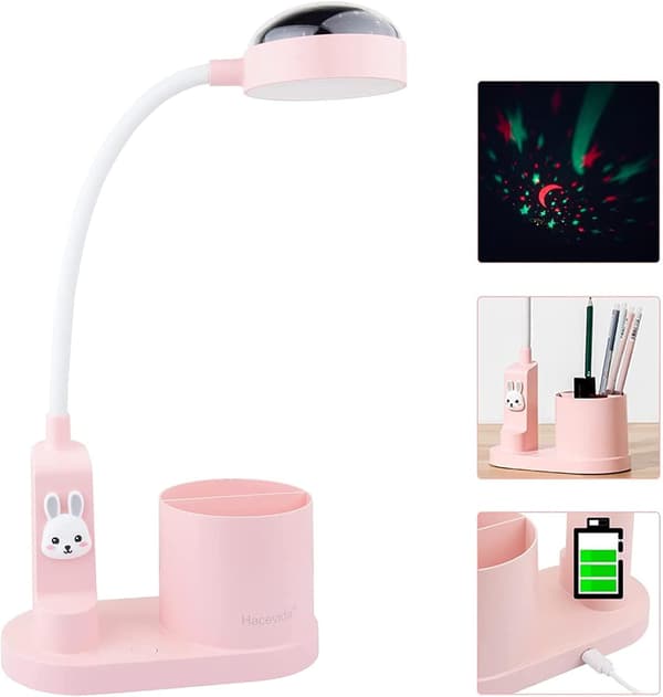 Børne skrivebordslampe, Studie bordslampe med penneholder, Automatisk farve