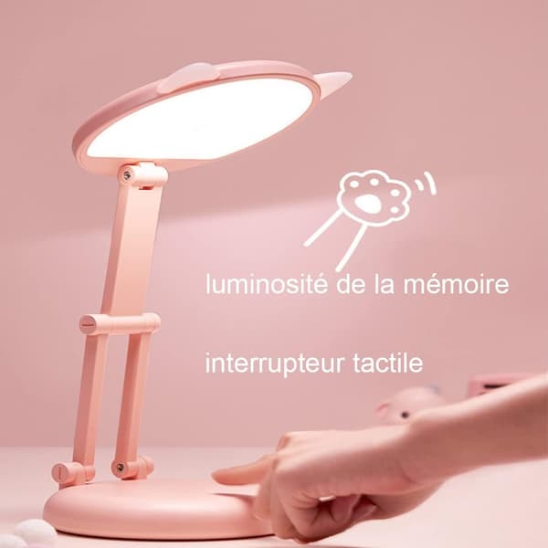 LED-lampe, børnebordslampe, lyserød katteøre-sengelampe til piger, bordlampe