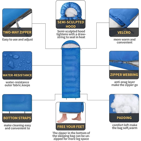 Enkel/dubbel sovsäck för backpacking för vuxna,