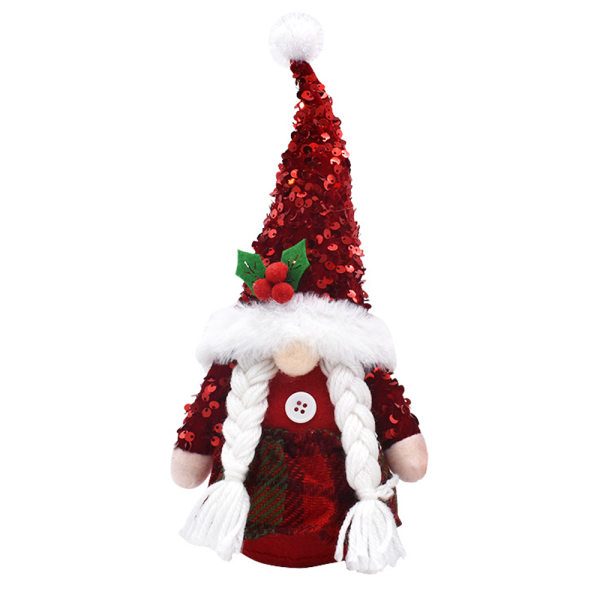 Faceless Christmas Elf, Handmade Sequin Plush Doll Gnome