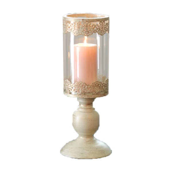 Vintage Metal Pillar Candle Holder with Glass Screen Cover for