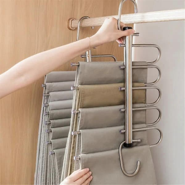 5-lags foldbare buksebøjler i rustfrit stål, pladsbesparende tøjstativ til garderobe, jeans, bukser, tørklæder