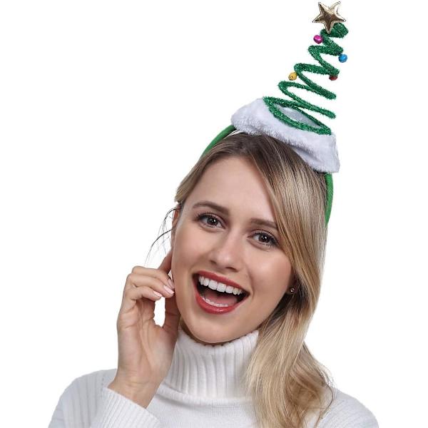 Springy Christmas Tree Headband with Bells Santa Headwear - One