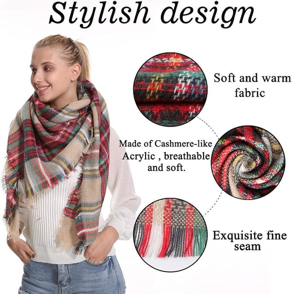 Plaid Tæppe Halstørklæde Vinter Efterår Halstørklæder til Kvinder, Varmt Blødt Tykt Oversized Tartan Sjaler Wraps Halstørklæder Camel
