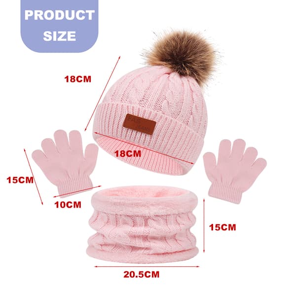 1 sæt børns vinter tredelte hat, halstørklæde, handsker, tredelt efterår og vinter ny enkelt kugle babyhat