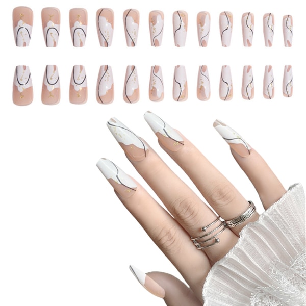 Kort tryck på naglar Akryl fyrkantiga franska falska naglar cover