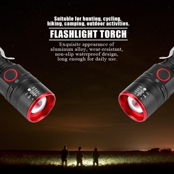 Bärbar T6 LED-ficka Liten Vattentät Uppladdningsbar 3 lägen