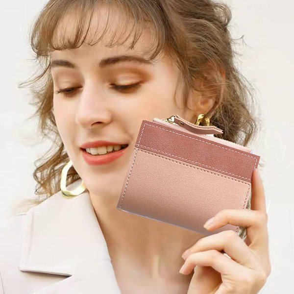 Liten plånbok för kvinnor, smal läder bifold framficka för kvinnor