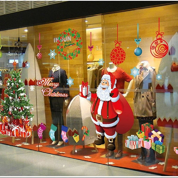 Christmas Windows Static Stickers Clings Santa Claus Snowman