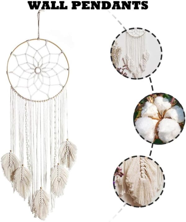 Boheme Makrame Vægtæppe Væghæng Mandala Måne Drømmfänger