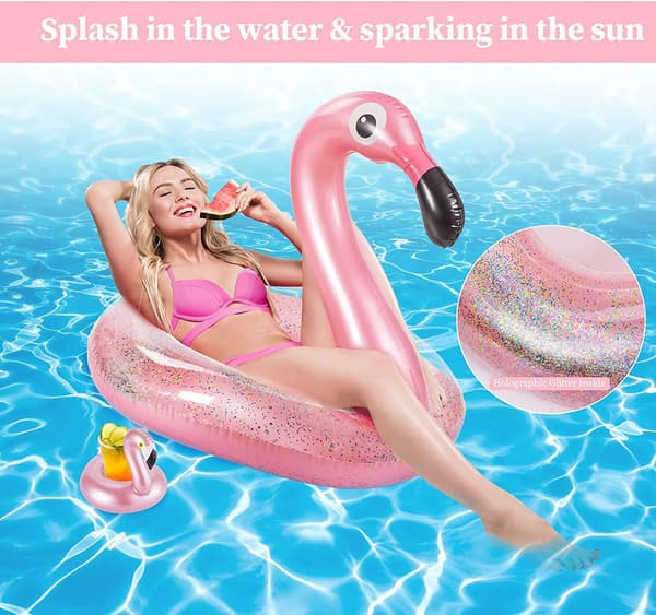 Olycism Flamingo Badelegetøj med Pailletter Inkluderer Drikkeholder og P