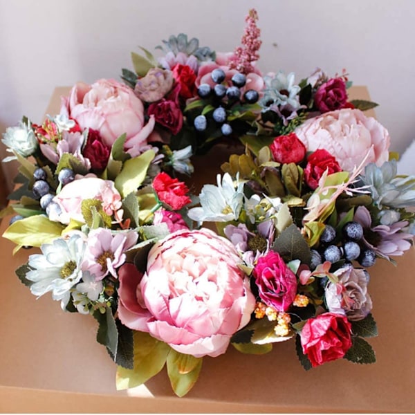 Lila, gul, vit, rosa blomsterkrans vår och sommar krans