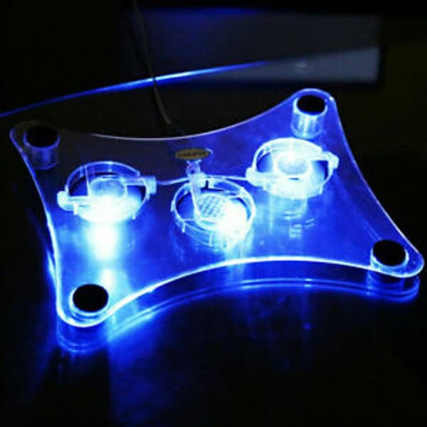 3 Vifter USB Kjøler Kjølematte Stativ LED Lys Spotlight for Laptop PC Notebook