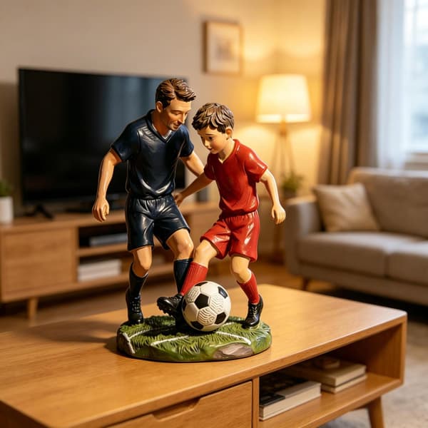VM 2026 Far og Søn Spiller Fodbold Harpiksfigur