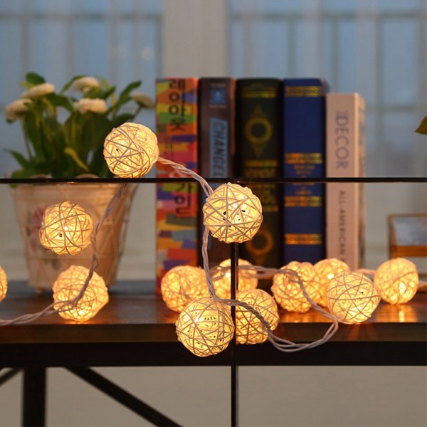 Globe Rattan Ball String Lights 30LED Batteridriven Nattlampa Hängande Dekor (Varm Vit)