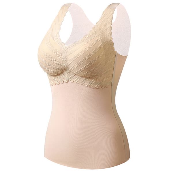 Basic Camisole Termounderkläder för dam med inbyggd BH, tjockfodrat linne, Aprikosfärg