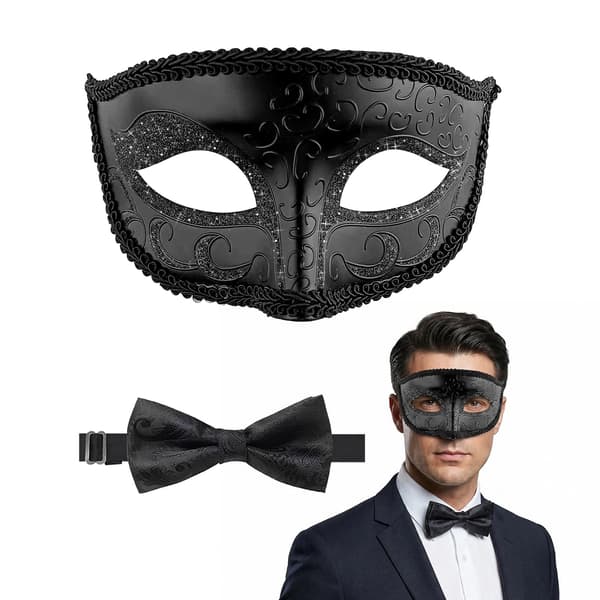 Maskeradkostym för män i vintagestil (mask + fluga) black