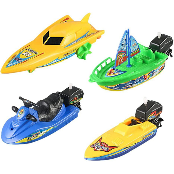 Uppdragbar båt badkar leksak set, 4-pack, badkar båt leksak, snabb båt, dra och gå leksak, yacht, vattenleksak, motorbåt, badleksak, badkar