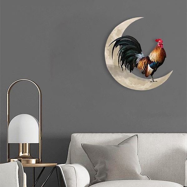 Rooster Moon Väggdekor Metall Vägghängande Skylt Unik