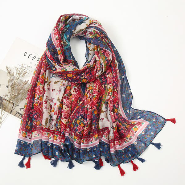 Lättviktig blommig tryckt scarf för kvinnor Höst Vinter Mode Fransad sjal
