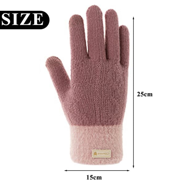Dam Höst Vinter Handskar Dam Cykling Rader Varma Finger Solid Pekskärm Fleece Förtjockad Stickad pink