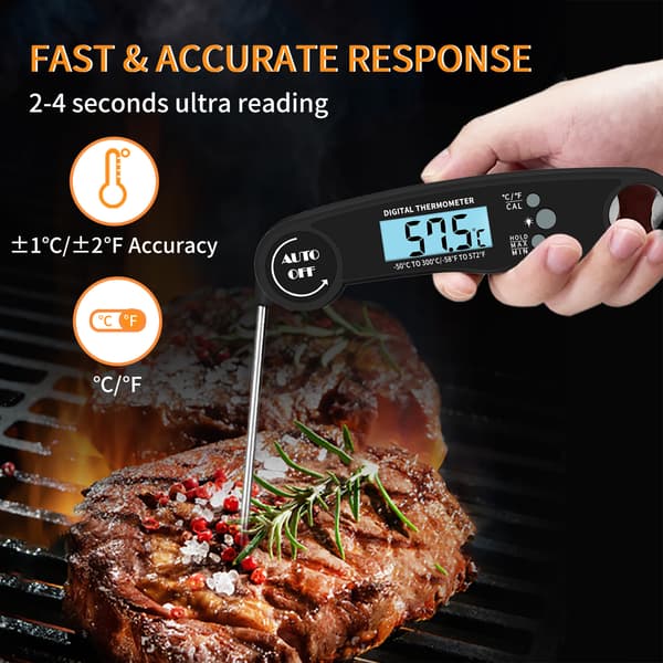 Vanntett mattermometer for hjemmekjøkken – vann- og melketermometer for grilling og baking med digitalt display og flaskeåpner