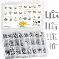 520 Assorterede M3 M4 M5 M6 Metriske Rundhovede Rustfri Stålskruer