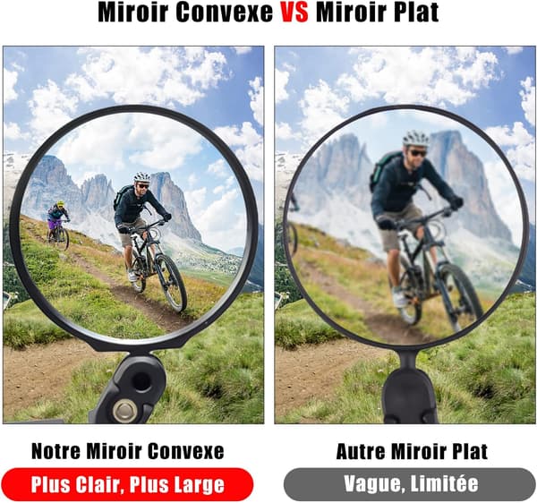 Speil, 360° Svingbart HD Konvekst Speil, Sammenleggbart 17,4-22mm Styrefeste