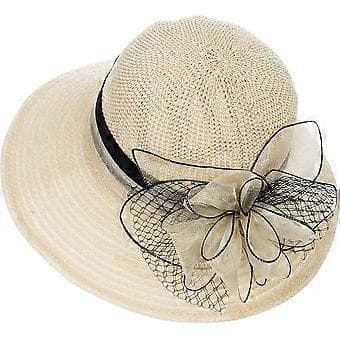 Solhatt för kvinnor - Bröllop Kyrka Te Bjudning Bredbrättad Sommar Solhatt, Beige