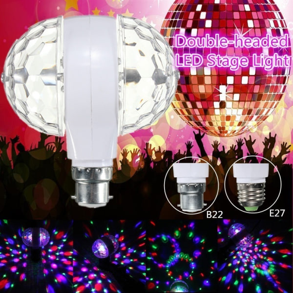 B22 E27 6W Dubbelhuvud LED Ball Stage RGB ljusroterande lampa