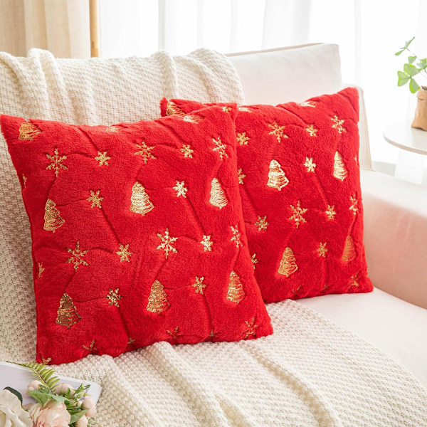 Julglitter plysch kuddfodral lätt lyx snö semester vardagsrum soffa dekoration Red gold