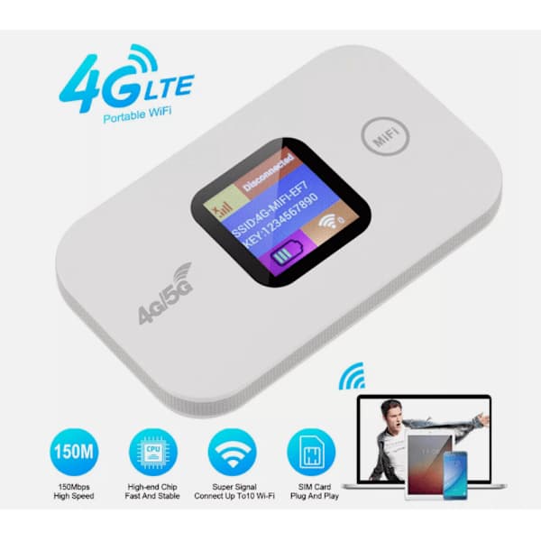 Bærbar 4G/5G LTE Router med WiFi Hotspot, 150 Mbps