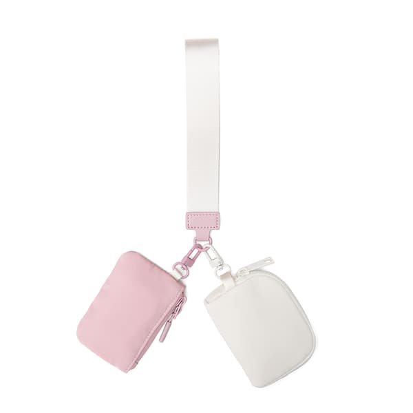 Kaksisävyinen tilkkutäkki-ranneveska kahdella taskulla Pink/Beige